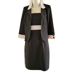 My Michelle 11/12 womens 2 piece set black white 90's blazer coat & dress busine